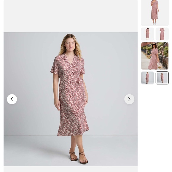 Lands' End Red Orange and White Crepe Wrap Midi Dress 1X NWOT - Picture 2 of 15